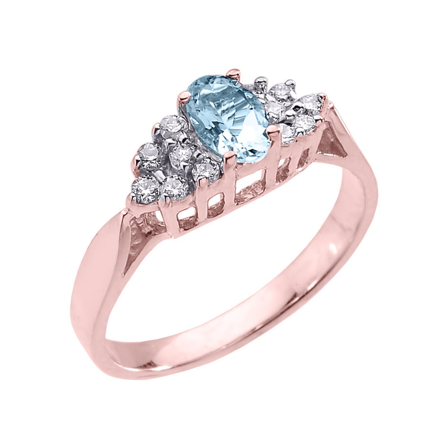 Solid Gold Aquamarine and Diamond Proposal Ring (Available in Yellow/Rose/White Gold)