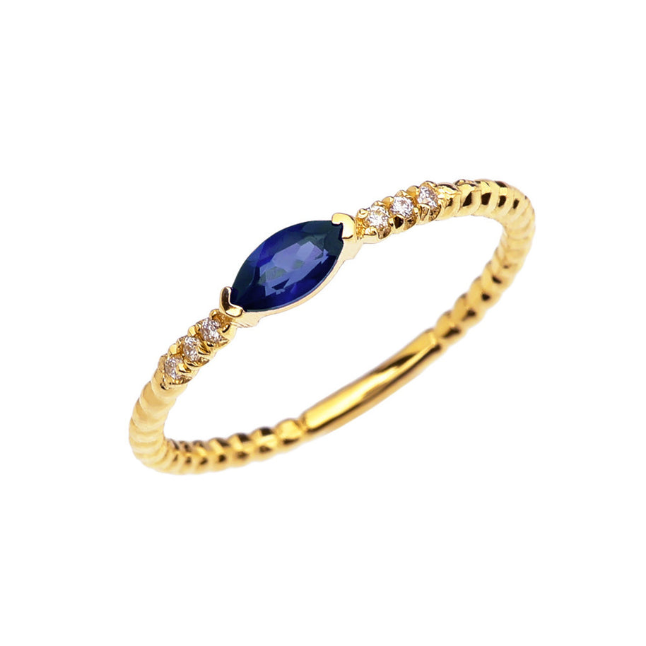 Diamond and Stone Marquise Solitaire Beaded Band Proposal/Stackable Gold Ring(Available In Yellow/Rose/White Gold)