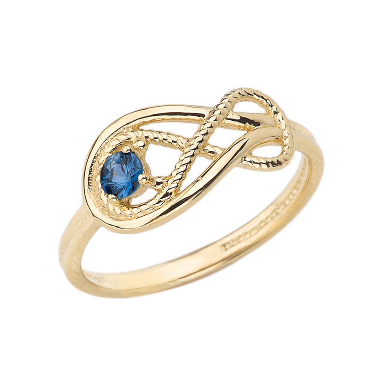 Gold Infinity Love Knot Genuine Sapphire Gemstone Rope Ring (Available in Yellow/Rose/White Gold)