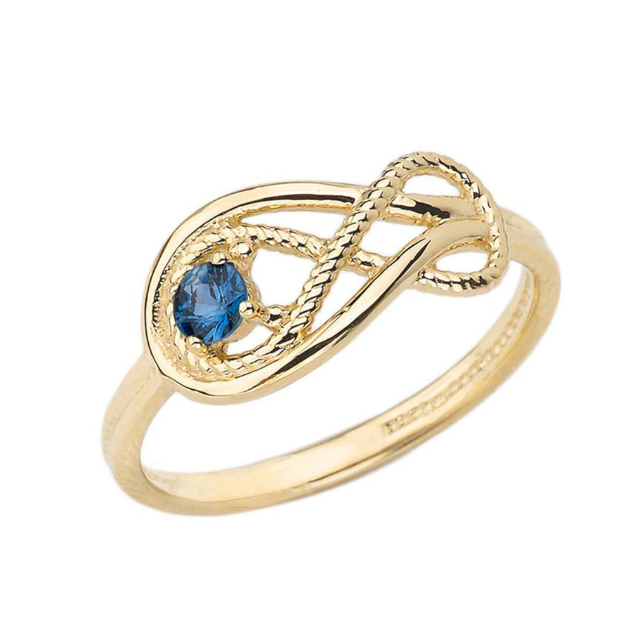 Gold Infinity Love Knot Genuine Sapphire Gemstone Rope Ring (Available in Yellow/Rose/White Gold)