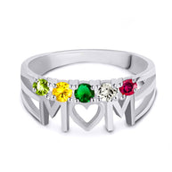Silver Personalized Mom Heart 5 Birthstones Mother's Ring