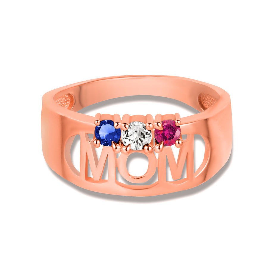 Gold Custom Three Birthstone Mom Band Ring (Available in Yellow/Rose/White Gold)