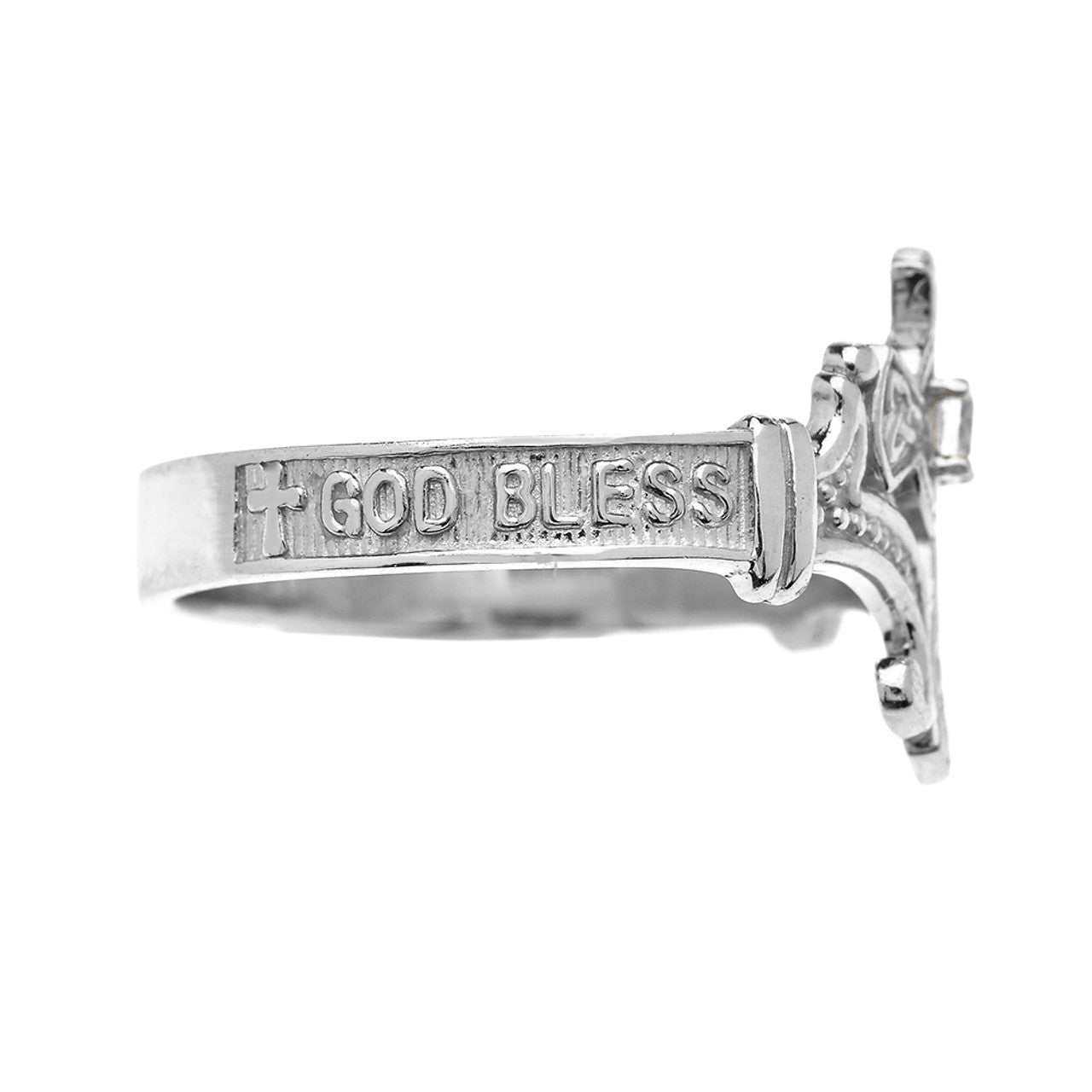 .925 Sterling Silver Diamond Irish Celtic Cross Trinity Knot Ring
