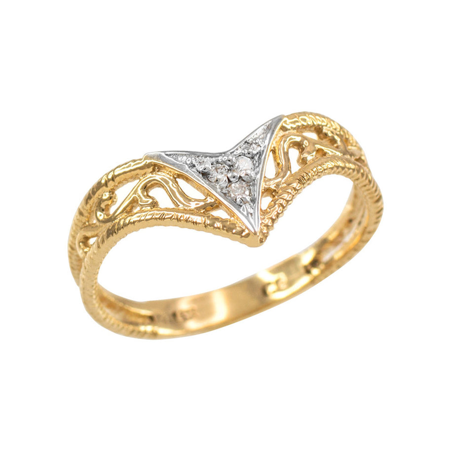 Fine Gold Filigree Chevron Diamond Ring for Women (Available in Yellow/Rose/White Gold)