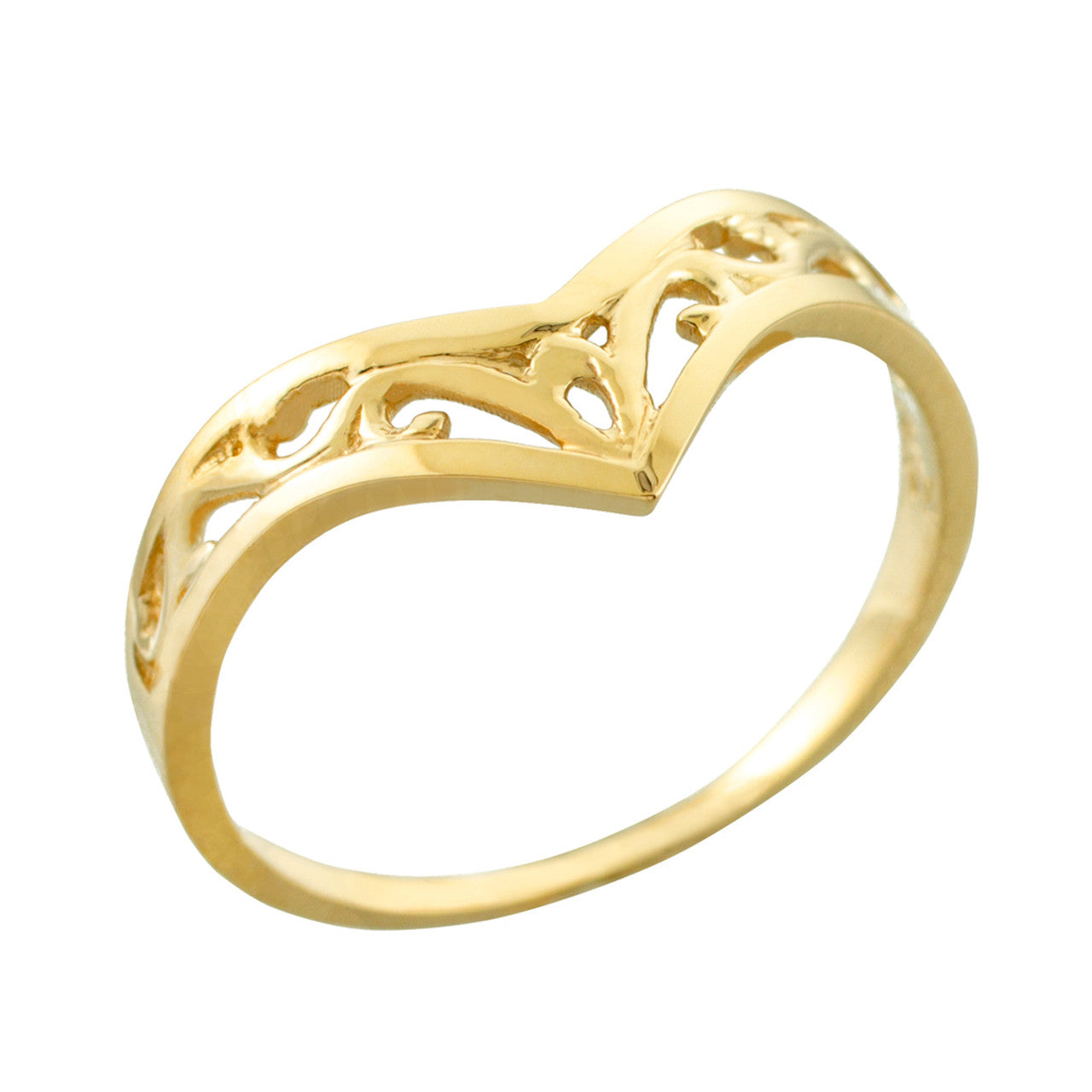 Fine Gold Filigree Chevron Ring for Women (Available in Yellow/Rose/White Gold)