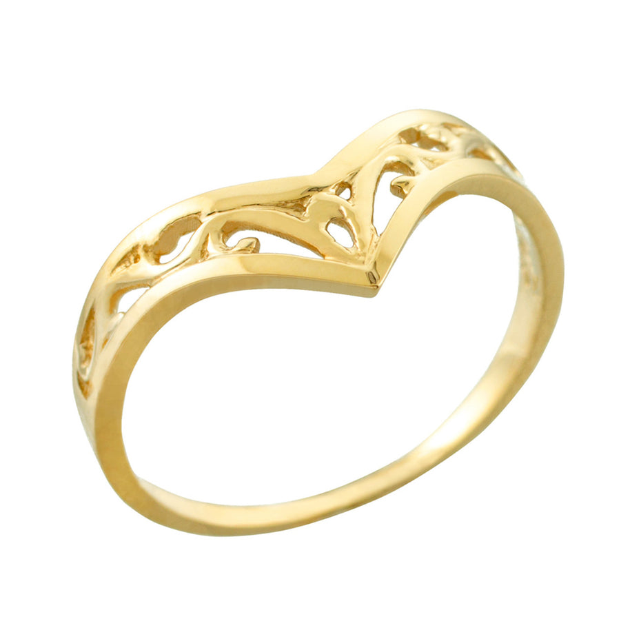Fine Gold Filigree Chevron Ring for Women (Available in Yellow/Rose/White Gold)