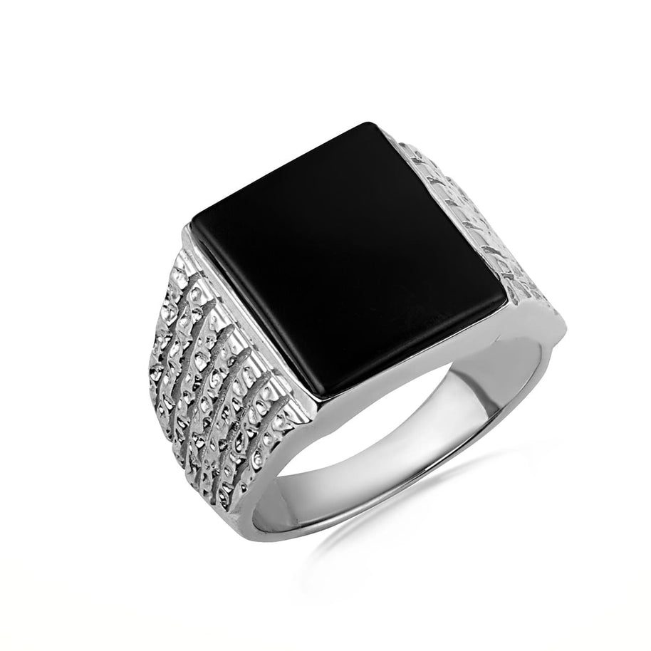 Gold Men's Black Onyx Gemstone Signet Ring (Available in Yellow/Rose/White Gold)