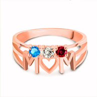 Silver Personalized Mom Heart 5 Birthstones Mother's Ring