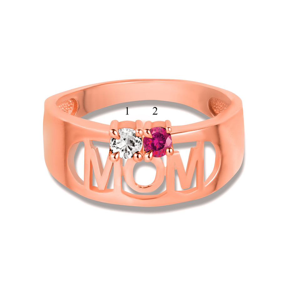 Gold Custom Two Birthstone Mom Band Ring (Available in Yellow/Rose/White Gold)