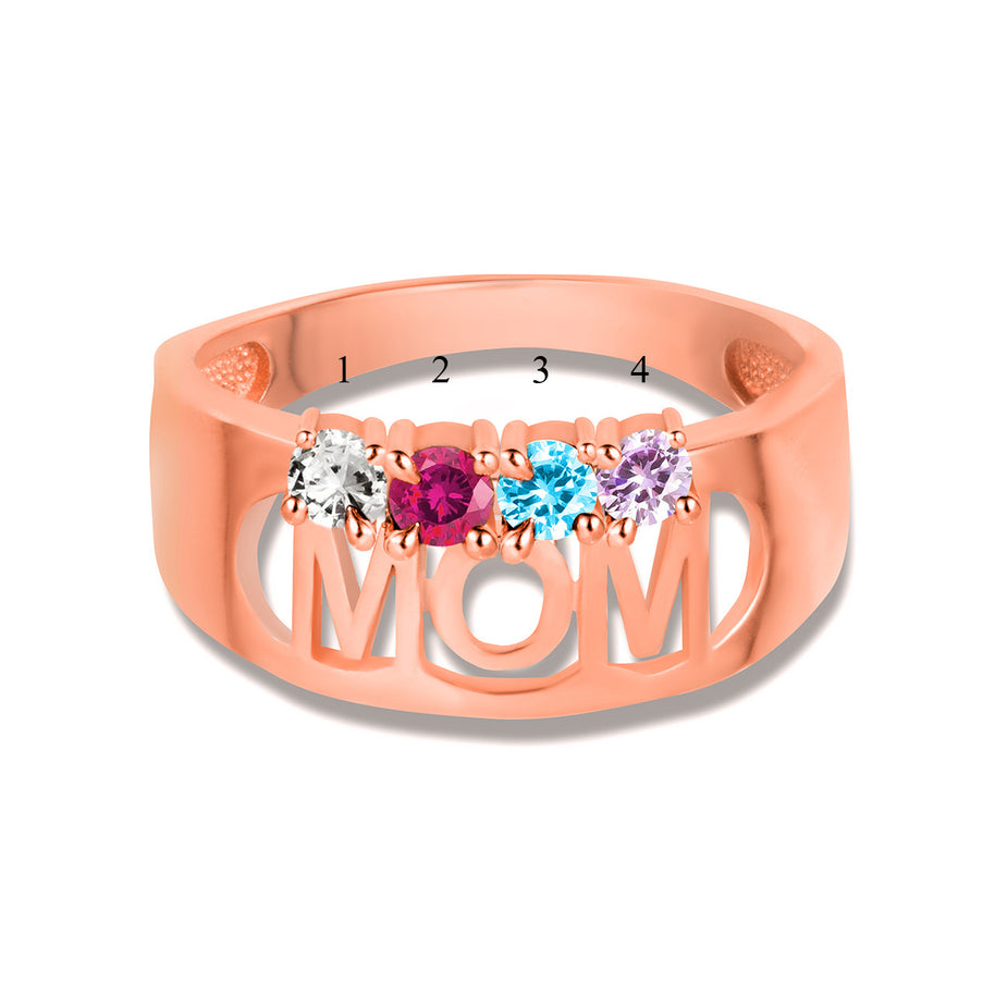 Gold Custom Four Birthstone Mom Band Ring (Available in Yellow/Rose/White Gold)