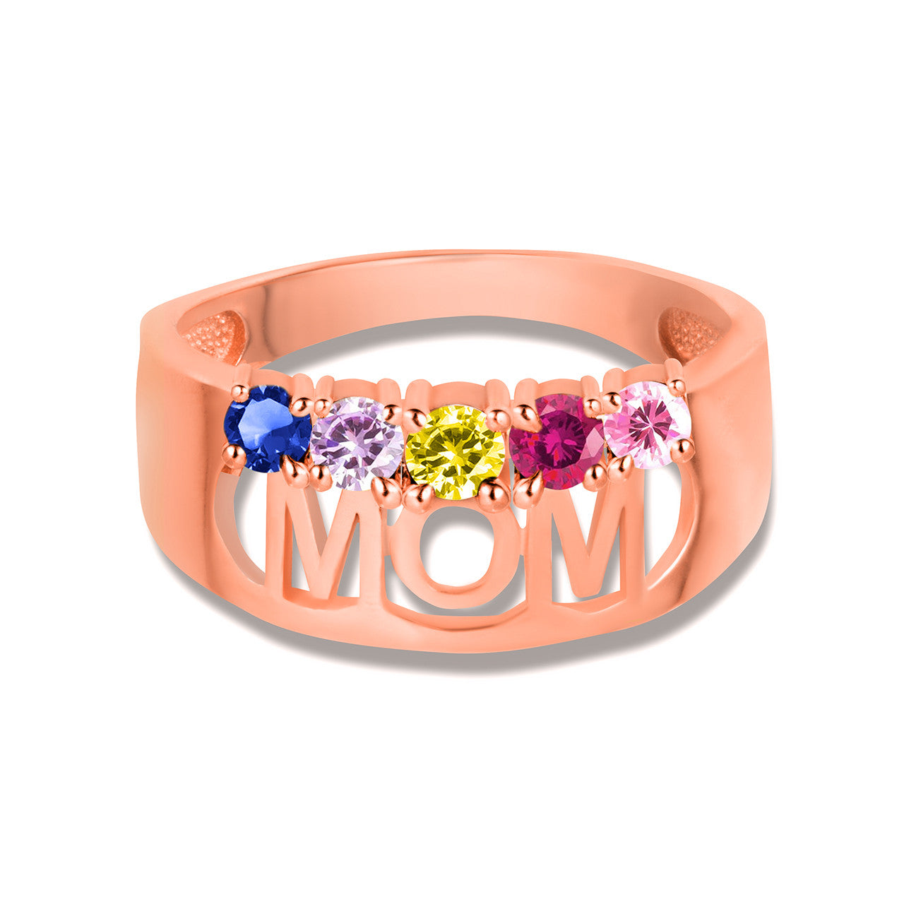 Gold Custom Five Birthstone Mom Band Ring (Available in Yellow/Rose/White Gold)