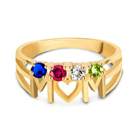 Gold Personalized Mom Heart 4 Birthstones Mother's Ring (Available in Yellow/Rose/White Gold)
