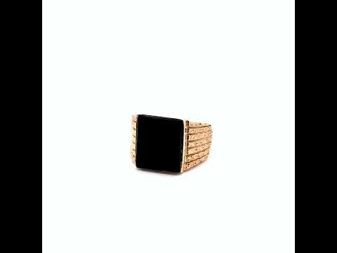 Gold Men's Black Onyx Gemstone Signet Ring (Available in Yellow/Rose/White Gold)