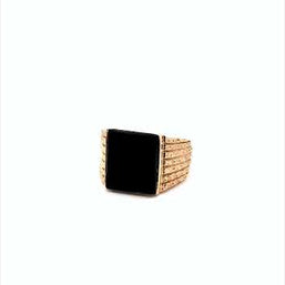 Gold Men's Black Onyx Gemstone Signet Ring (Available in Yellow/Rose/White Gold)