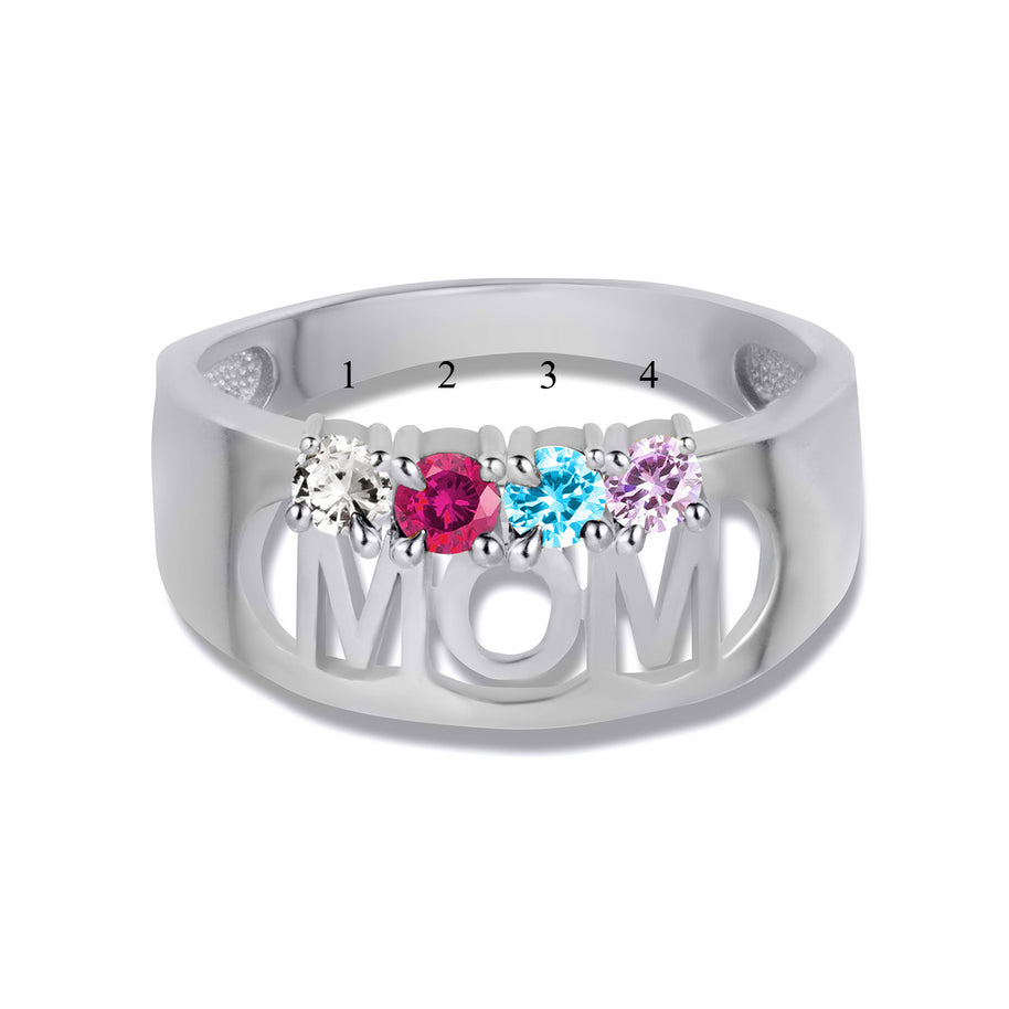 Gold Custom Four Birthstone Mom Band Ring (Available in Yellow/Rose/White Gold)