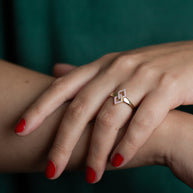 14K Yellow Gold Double Diamond Shape CZ Link Ring