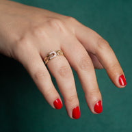 14K Two-Tone Gold Cubic Zirconia Safety Pin Band Ring