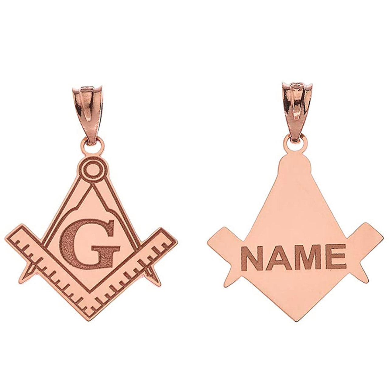 Gold Engravable Freemason Square & Compass Personalized Pendant(Available in Yellow/Rose/White)