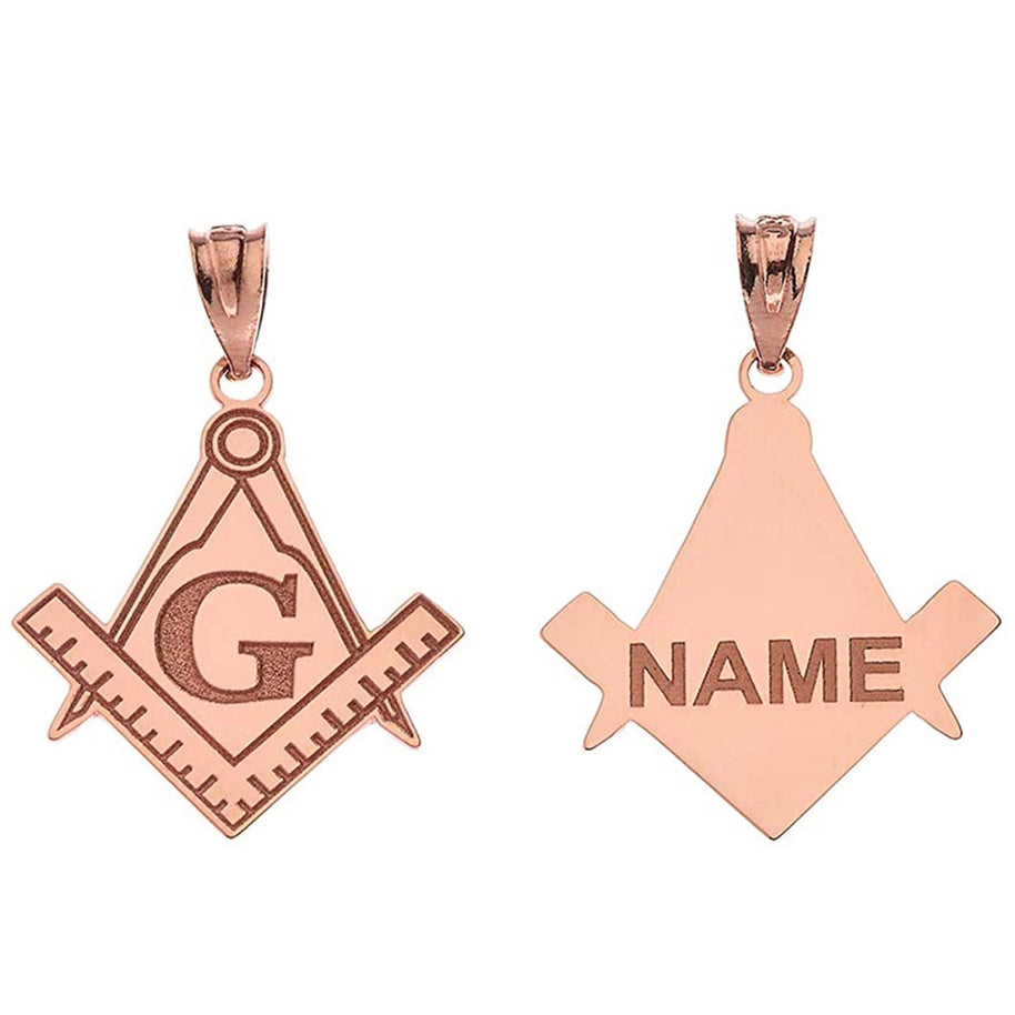 Gold Engravable Freemason Square & Compass Personalized Pendant(Available in Yellow/Rose/White)