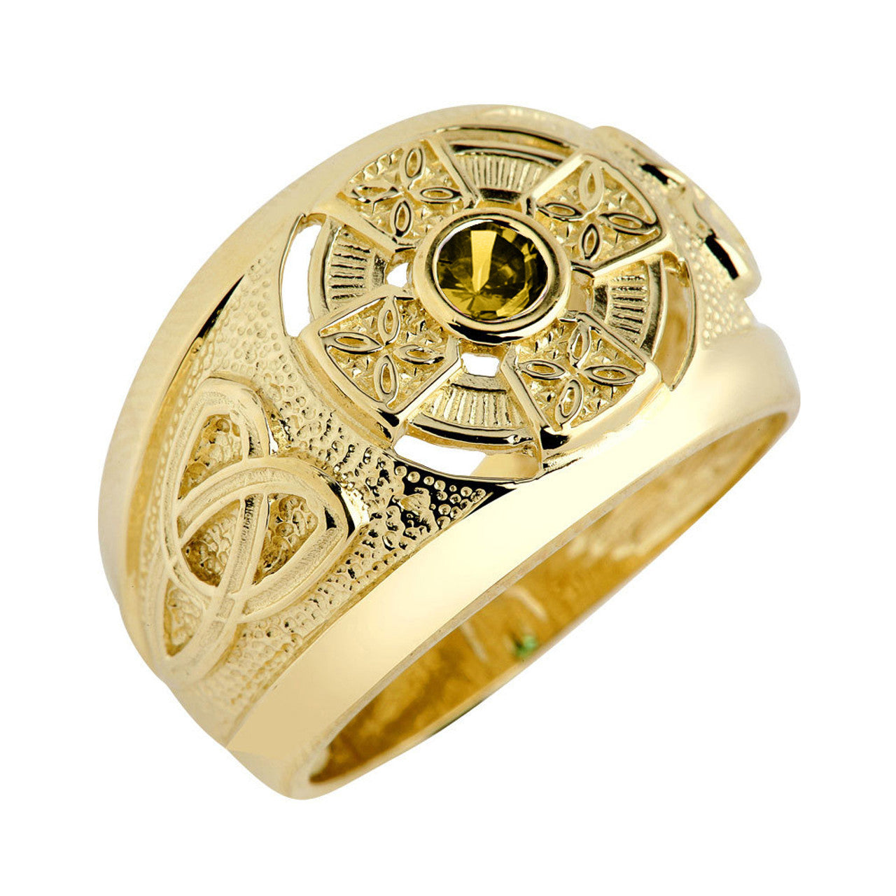 Gold Personalized Celtic Cross Birthstone Men's Ring(Available in Yellow And White Gold)