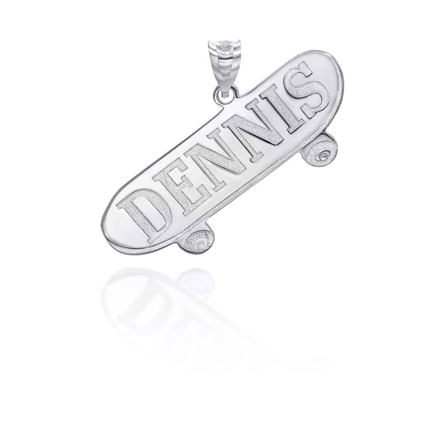Silver Personalized Skateboard Reversible Pendant Necklace
