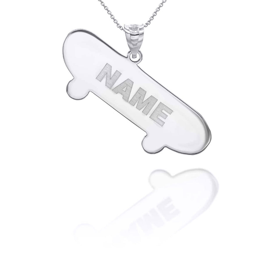 Gold Personalized Skateboard Reversible Pendant Necklace (Available in Yellow/Rose/White)