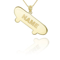 Gold Personalized Skateboard Reversible Pendant Necklace (Available in Yellow/Rose/White)