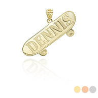 Gold Personalized Skateboard Reversible Pendant Necklace (Available in Yellow/Rose/White)