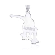 .925 Sterling Silver Engravable Skateboarder Athletic Pendant Necklace