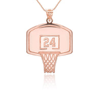 Gold Personalized Basketball Hoop Reversible Pendant Necklace (Available in Yellow/White/Rose)