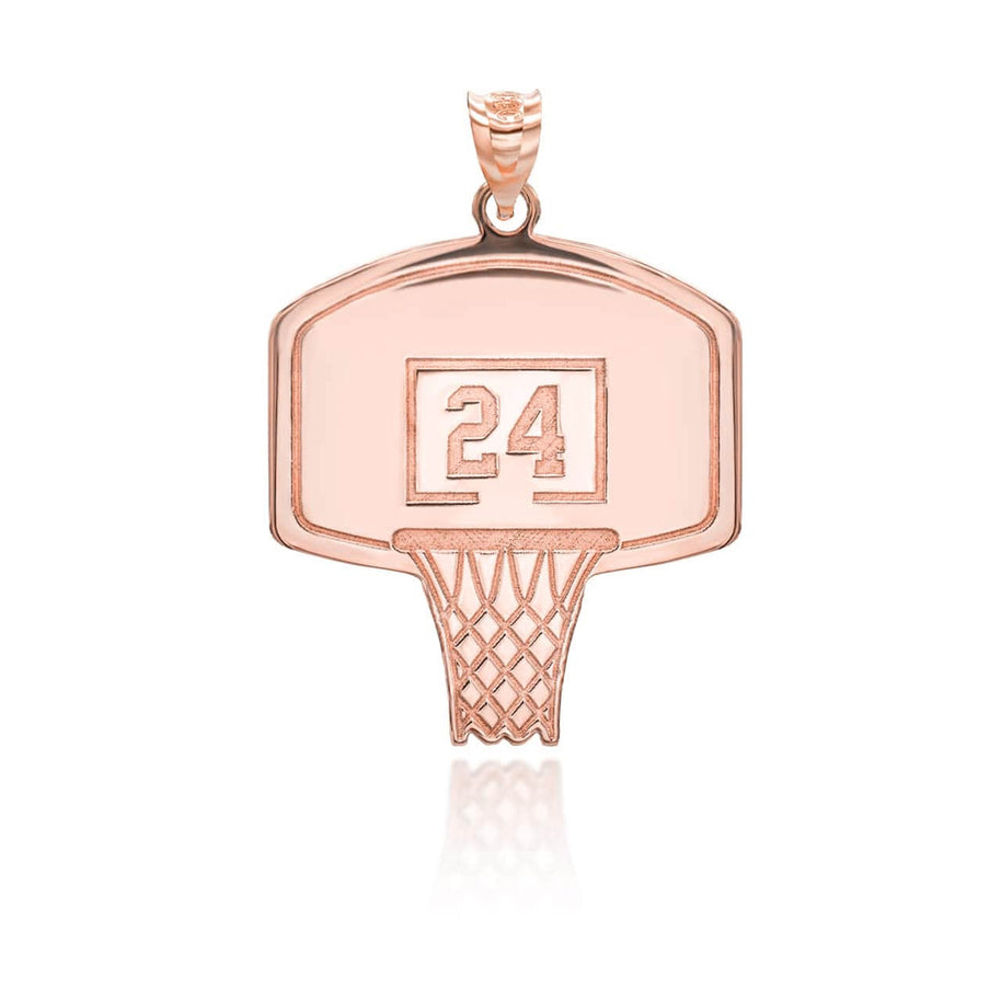 Gold Personalized Basketball Hoop Reversible Pendant Necklace (Available in Yellow/White/Rose)