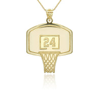 Gold Personalized Basketball Hoop Reversible Pendant Necklace (Available in Yellow/White/Rose)