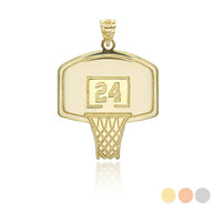 Gold Personalized Basketball Hoop Reversible Pendant Necklace (Available in Yellow/White/Rose)