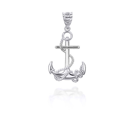 .925 Sterling Silver Nautical Anchor Rope Pendant Necklace