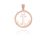 Solid Gold Roped Circle Anchor Pendant Necklace (Available in Yellow/Rose/White Gold)