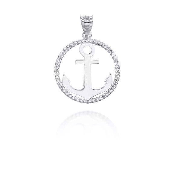 Solid Gold Roped Circle Anchor Pendant Necklace (Available in Yellow/Rose/White Gold)