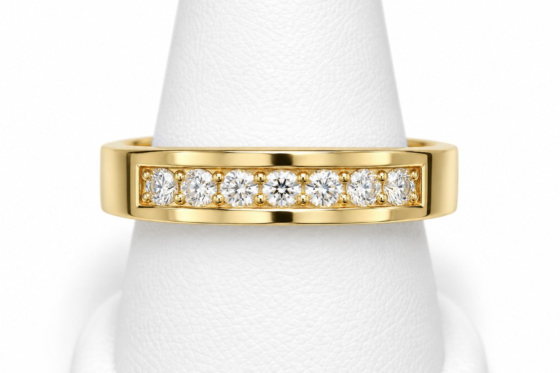 10K Yellow Gold Men's Diagonal Pave Accent Band