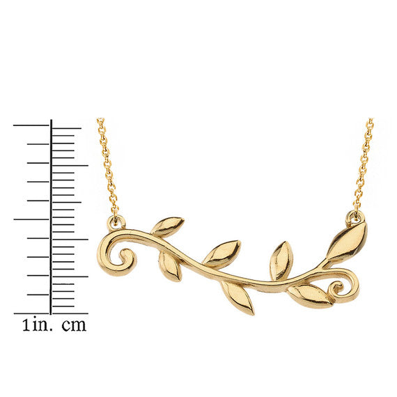 14k Solid Gold Olive Branch Horizontal Necklace(Available in Yellow/Rose/White Gold)