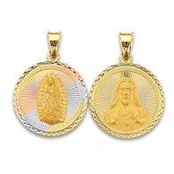 14K Gold Tri Color Virigin Mary Double Side Round Charm