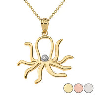 Solid Gold Octopus Outline Solitaire Pendant Necklace (Available in Yellow/Rose/White Gold)