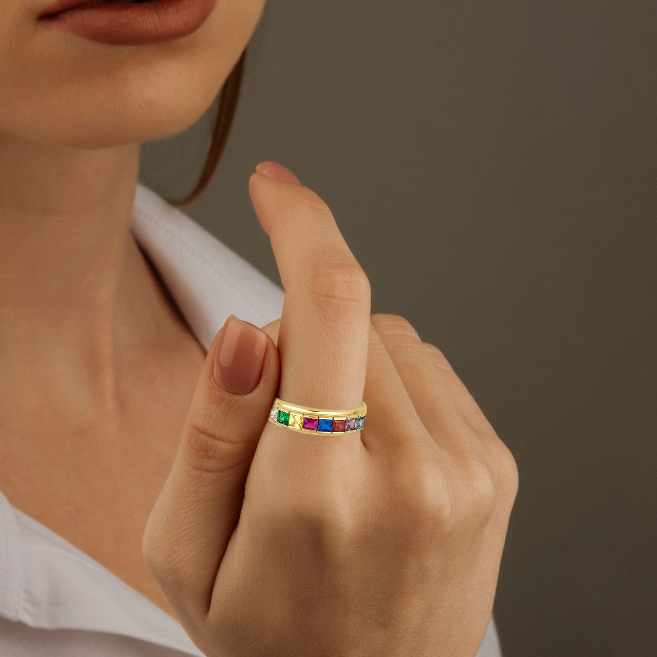 Gold Multi-Color Birthstone Band Ring (Available in Yellow/Rose/White Gold)