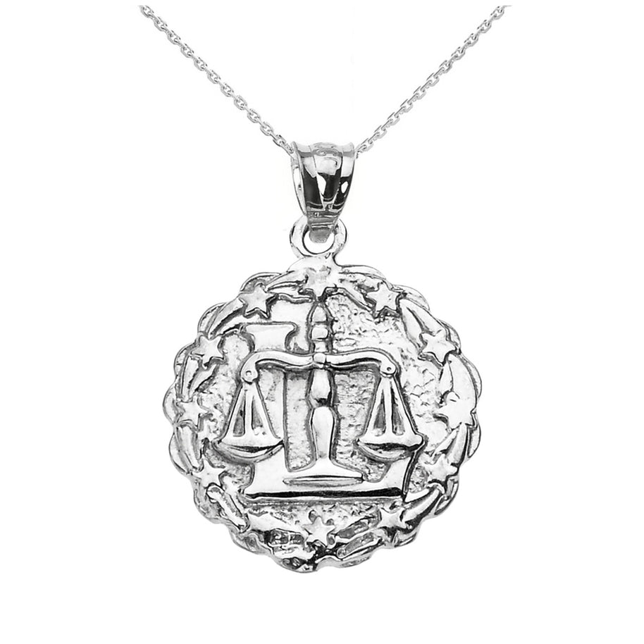 Sterling Silver Zodiac Sign Round Pendant Necklace