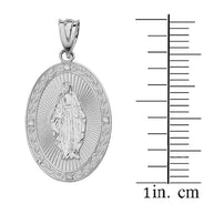 Sterling Silver Mary Mother of Jesus Oval Medallion CZ Pendant Necklace (Small)