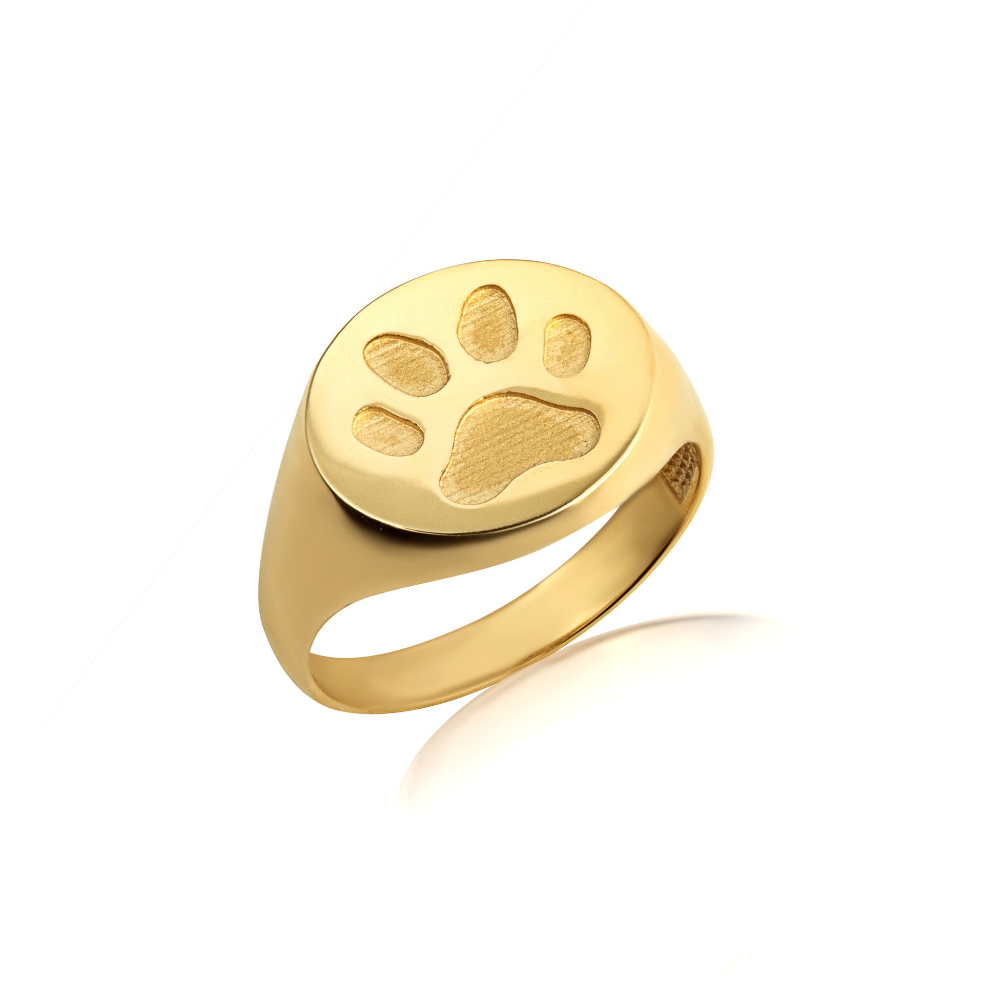 Gold Dog Paw Print Pet Signet Ring (Available in Yellow/Rose/White Gold)