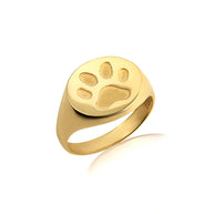 Gold Dog Paw Print Pet Signet Ring (Available in Yellow/Rose/White Gold)