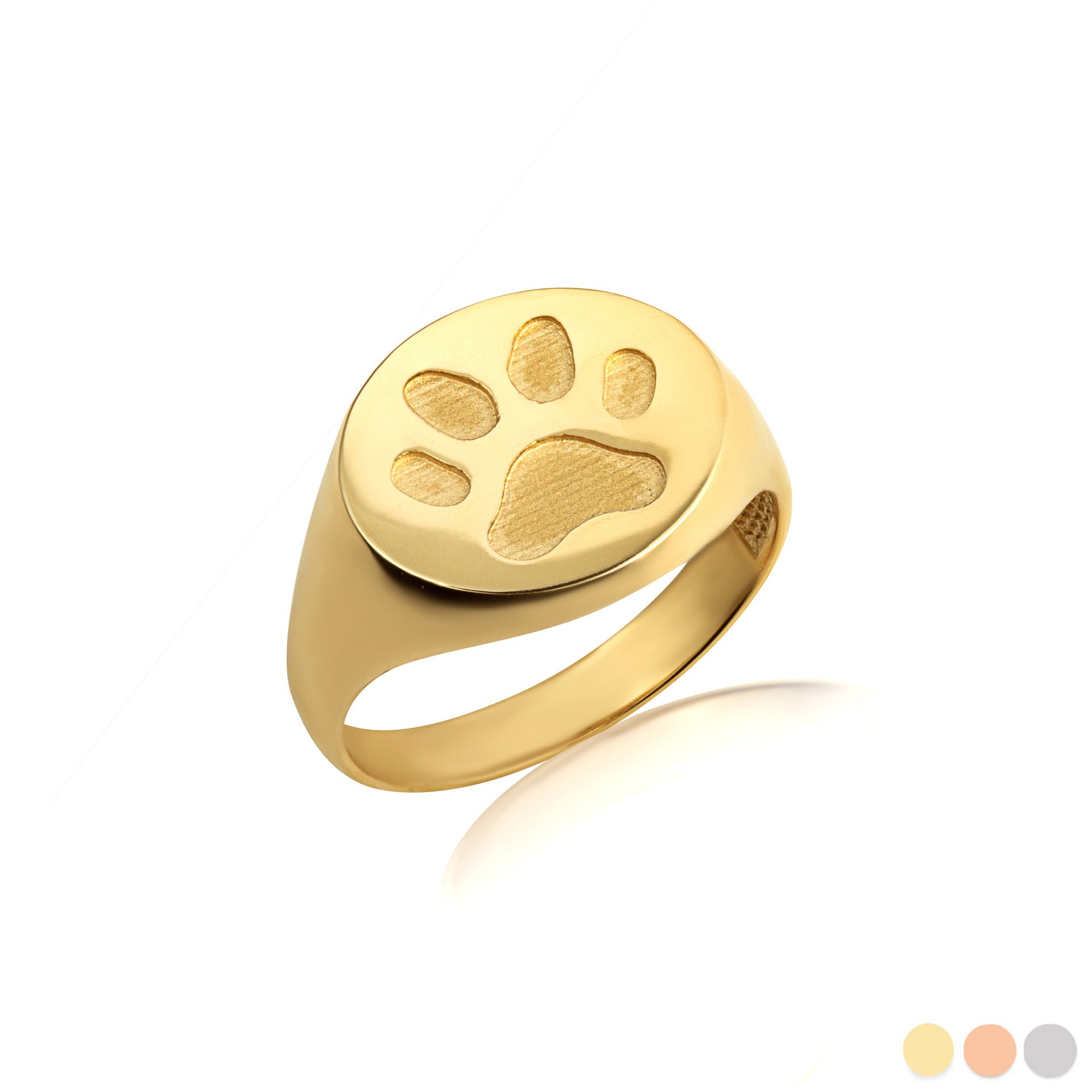 Gold Dog Paw Print Pet Signet Ring (Available in Yellow/Rose/White Gold)