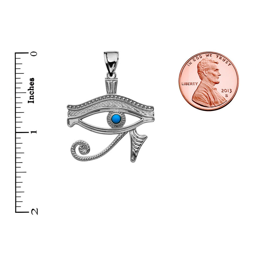 .925 Sterling Silver Egyptian Eye of Horus Wadjet Turquoise Pendant Necklace