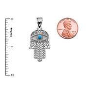 .925 Sterling Silver Filigree Hamsa Hand Turquoise Gemstone Evil Eye Beaded Pendant Necklace