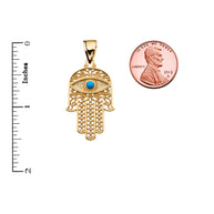 Gold Filigree Hamsa Hand Turquoise Gemstone Evil Eye Beaded Pendant Necklace (Available in Yellow/Rose/White Gold)