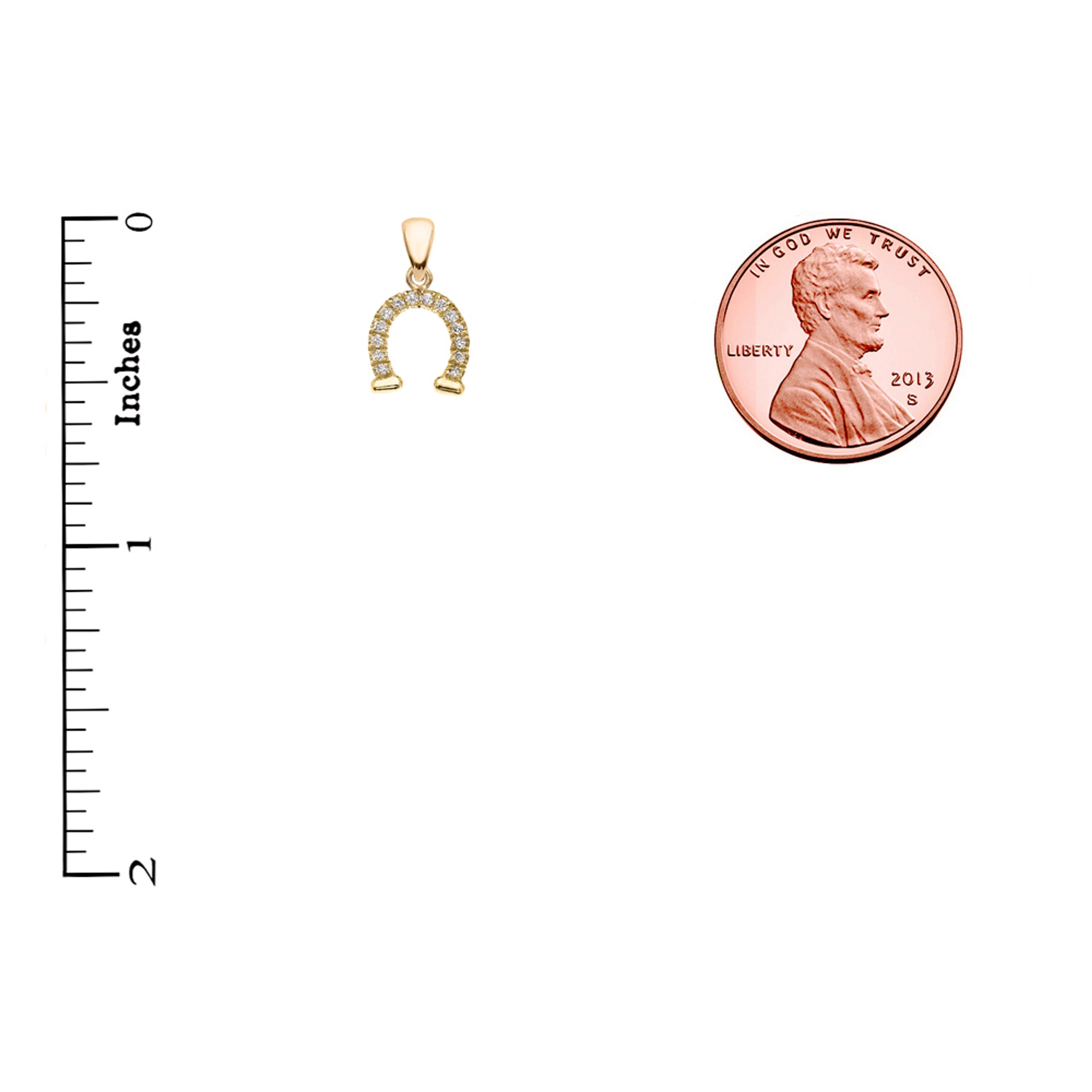 Reversible Diamond and High Polish Plain Horse Shoe Good Luck Gold Charm Dainty Pendant Necklace (Available in Yellow/Rose/White Gold)
